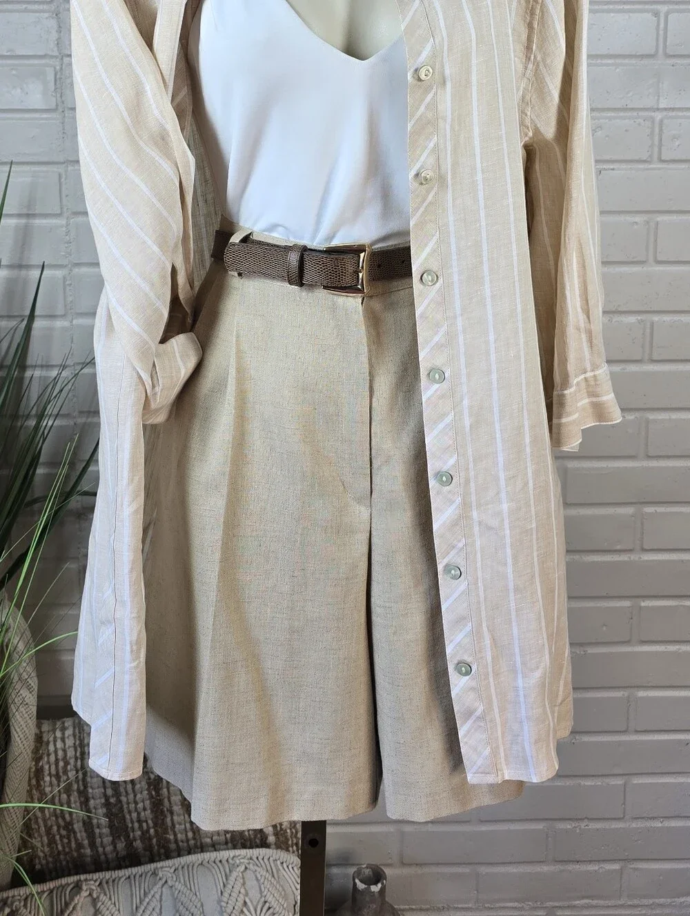 Vintage Requirements Cream Pleat Front Trouser Short 16 Linen Blend